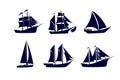 set Maritime ships silhouette, sailing ship. Water transportation boat