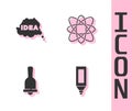 Set Marker pen, Idea, speech bubble, Ringing bell and Atom icon. Vector Royalty Free Stock Photo