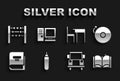 Set Marker pen, Ringing alarm bell, Open book, School Bus, Book, table and chair, Abacus and Computer monitor icon