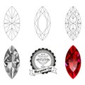 Set of marquise cut jewel views Royalty Free Stock Photo