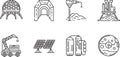Set of mars colonization vector line art icons research exploration and mining equipment Royalty Free Stock Photo