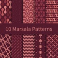 Set of marsala seamless patterns
