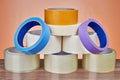 Set of masking tape is stacked in form of pyramid. Royalty Free Stock Photo