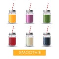 Set of mason jars with smoothie