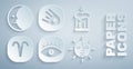 Set Masons, Burning candle, Aries zodiac, Sun, Comet falling down fast and Moon icon. Vector Royalty Free Stock Photo