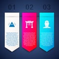 Set Masons, Japan Gate and Man with third eye. Business infographic template. Vector