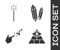 Set Masons, Magic wand, Spell and Magic stone icon. Vector