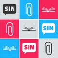 Set Mathematics function sine, Paper clip and Open book icon. Vector