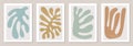 Set of Matisse inspired contemporary collage posters with abstract organic shapes in neutral colors