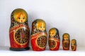 Set of 5 matryoshka dolls with white background Royalty Free Stock Photo