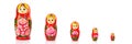 Set of matryoshka russian nesting dolls isolated on panoramic white background