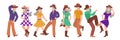 Set of mature couples dancing to country music. Cheerful active old people in different pose. Four happy couples. Vector illustrat Royalty Free Stock Photo