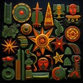 Set of mayan symbols on a black background. Vector illustration