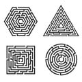 Set of 4 maze - square, circle, triangle, hexagon icon. Business concept.