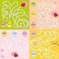 A set of mazes. Cartoon style. Visual worksheets. Activity page. Game for kids. Puzzle for children. Maze conundrum. Color vector Royalty Free Stock Photo