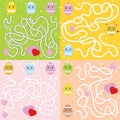 A set of mazes. Cartoon style. Visual worksheets. Activity page. Game for kids. Puzzle for children. Maze conundrum. Color vector Royalty Free Stock Photo