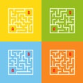 A set of mazes. Game for kids. Puzzle for children. Labyrinth conundrum. Find the right path. Color vector illustration