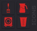 Set Measuring cup, Spatula, Jug glass with water and Electric stove icon. Vector Royalty Free Stock Photo