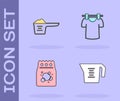 Set Measuring cup, Washing powder, Laundry detergent and Drying clothes icon. Vector Royalty Free Stock Photo