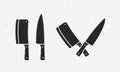 Set of meat cutting knives icons. Butcher supplies. Set of chefÃ¢â¬â¢s and meat cleaver knives. Butcher`s design elements for logo