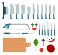 Set of Meat Knifes icons flat vector