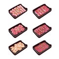 set of meat Menu isolated illustration. pork meat, beef, chicken, shabu, sukiyaki, moo kra ta.