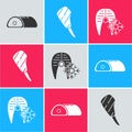 Set Meat, Rib eye steak and Fresh frozen fish steak icon. Vector Royalty Free Stock Photo