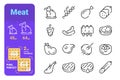 Set meat simple lines icons of hot meal.