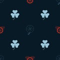 Set Medal with clover, Four leaf and Clover trefoil on seamless pattern. Vector Royalty Free Stock Photo