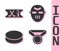 Set Medal, Hockey sports ticket, Hockey puck and Hockey mask icon. Vector