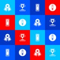 Set Medal with star, Award cup, Locker or changing room and Pencil icon. Vector