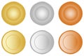 Set of medal winners winners isolated on a white background. Group of gold, silver and bronze awards, vector