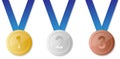Set of medals with blue ribbon, vector illustration Royalty Free Stock Photo
