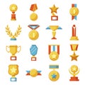 Set of medals and cups, awards. Golden sport trophies. Vector collection of icons and symbols