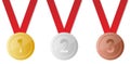 Set of medals with red ribbon, vector illustration Royalty Free Stock Photo