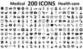 Set 200 Medecine and Health flat icons. Collection health care medical sign icons