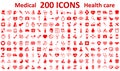 Set 200 Medecine and Health flat icons. Collection health care medical sign icons - vector Royalty Free Stock Photo