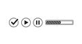A set of media control icons including checkmark, play, pause, and loading bar on a white background Royalty Free Stock Photo