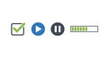 A set of media control icons including a checkmark, play button, pause button, and progress bar Royalty Free Stock Photo