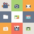 Set of media icons flat design.