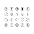 Set of Media player buttons icons in line style. Set of vector interface icons isolated on white background, for the website and Royalty Free Stock Photo