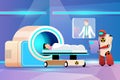 X-ray room robot work with radiation of a magnetic resonance imaging (MRI) scanner machine and doctor. Royalty Free Stock Photo