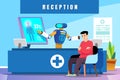 Robot doctor talking to a patient in hospital office. Receptionist at the reception desk. Royalty Free Stock Photo