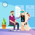 The robot listens to the heart rate, listens to the lungs. Vector illustration