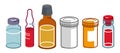 Set of medical bottles and vials vector flat style illustration isolated over white, meds drugstore concept, apothecary Royalty Free Stock Photo