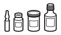 Set of medical bottles and vials vector flat style illustration isolated over white, meds drugstore concept, apothecary