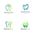 set of medical care - natural dentistry dental fresh orthodontic business logo icon. abstract concept tooth with leaf symbol