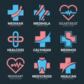 Set of medical cross logo. Pharmacy logo design template. Tooth logo. Dental logo. Medical center logo. Vector medical