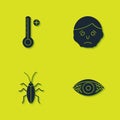 Set Medical digital thermometer, Reddish eye allergic conjunctivitis, Cockroach and Inflammation face icon. Vector