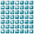 Set of medical icons on square blue colored buttons, , web design elements medicine